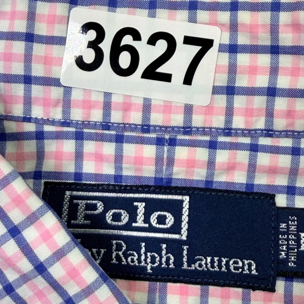 Polo Ralph Lauren Button Down Shirt Mens Large Pink Blue Checkered Cotton Preppy
